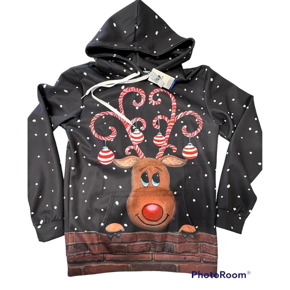 COCOPA Unisex Christmas Hoodie Printed Kangroo Pocket Pullover Size XL - Picture 1 of 9